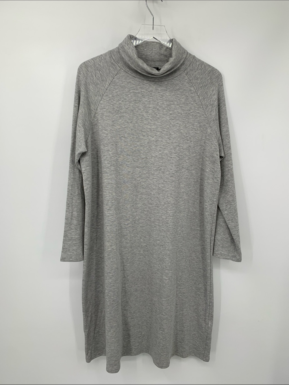Eileen Fisher turtleneck knit dress funnel heather gray sweatshirt casual new XS